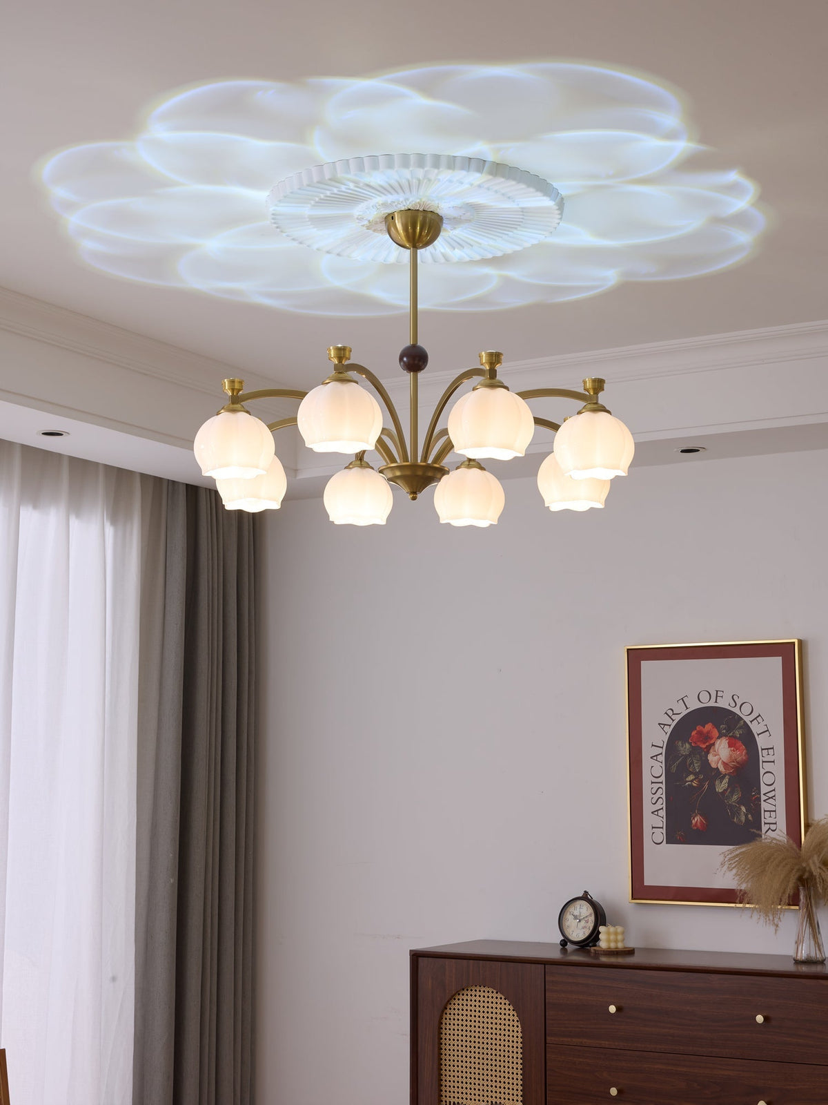 Alshaarae Traditional Premium Arc Wood Glass Chandelier
