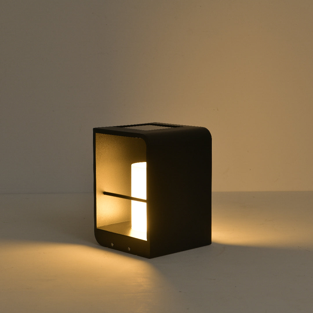 Fobuged Minimalist Cuboid Candle Solar Outdoor Floor Lamp Black
