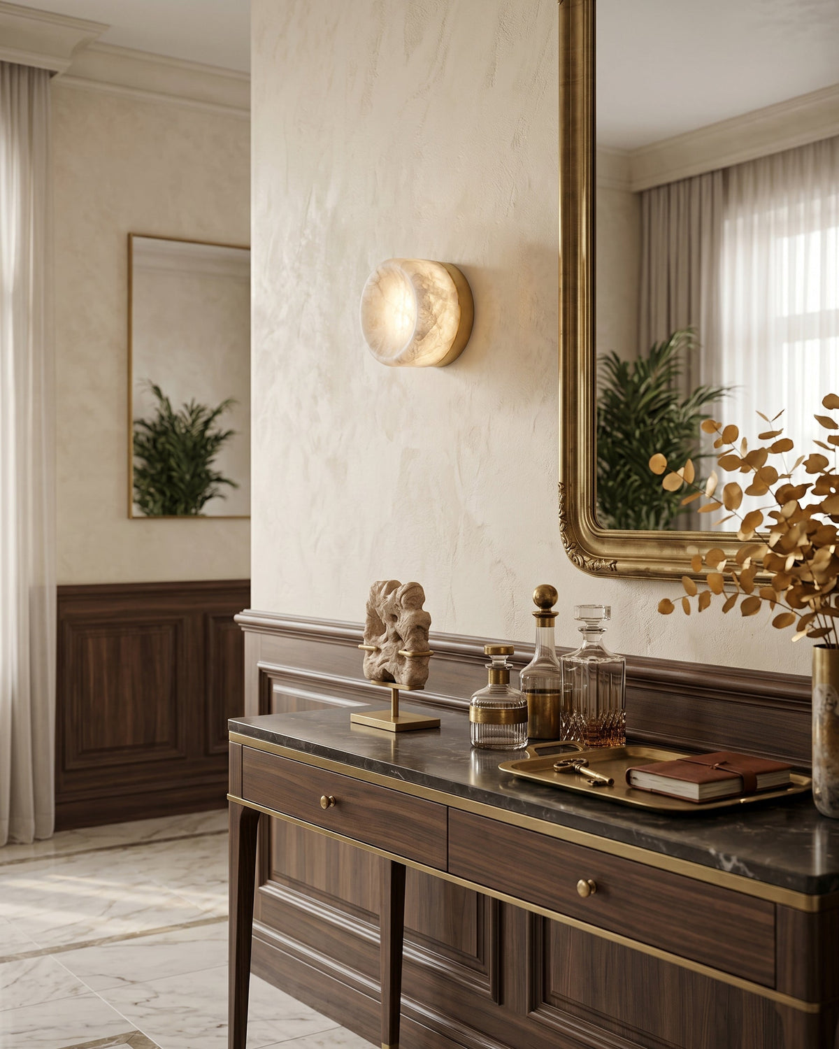 Opal Disc Alabaster Wall Sconce
