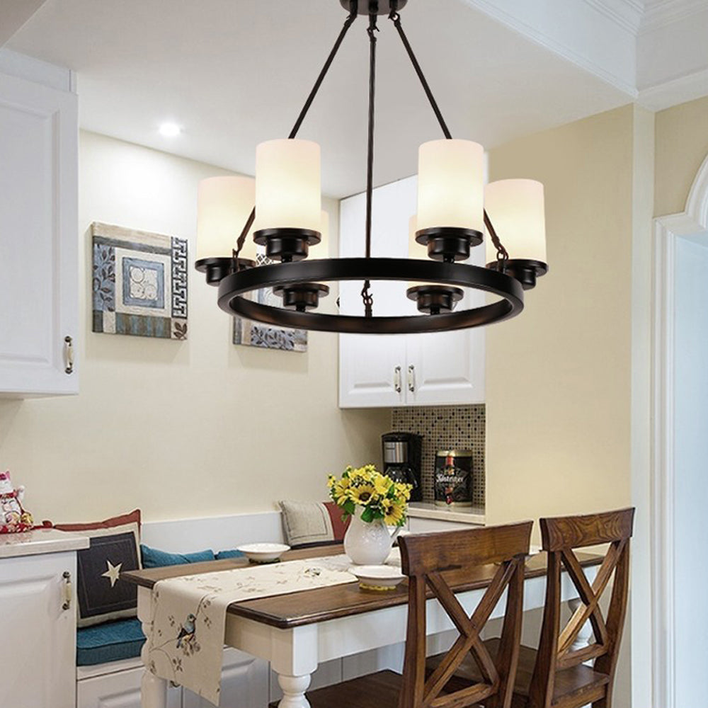 Ribonat Retro Black Metal/Glass Chandelier for Living Room