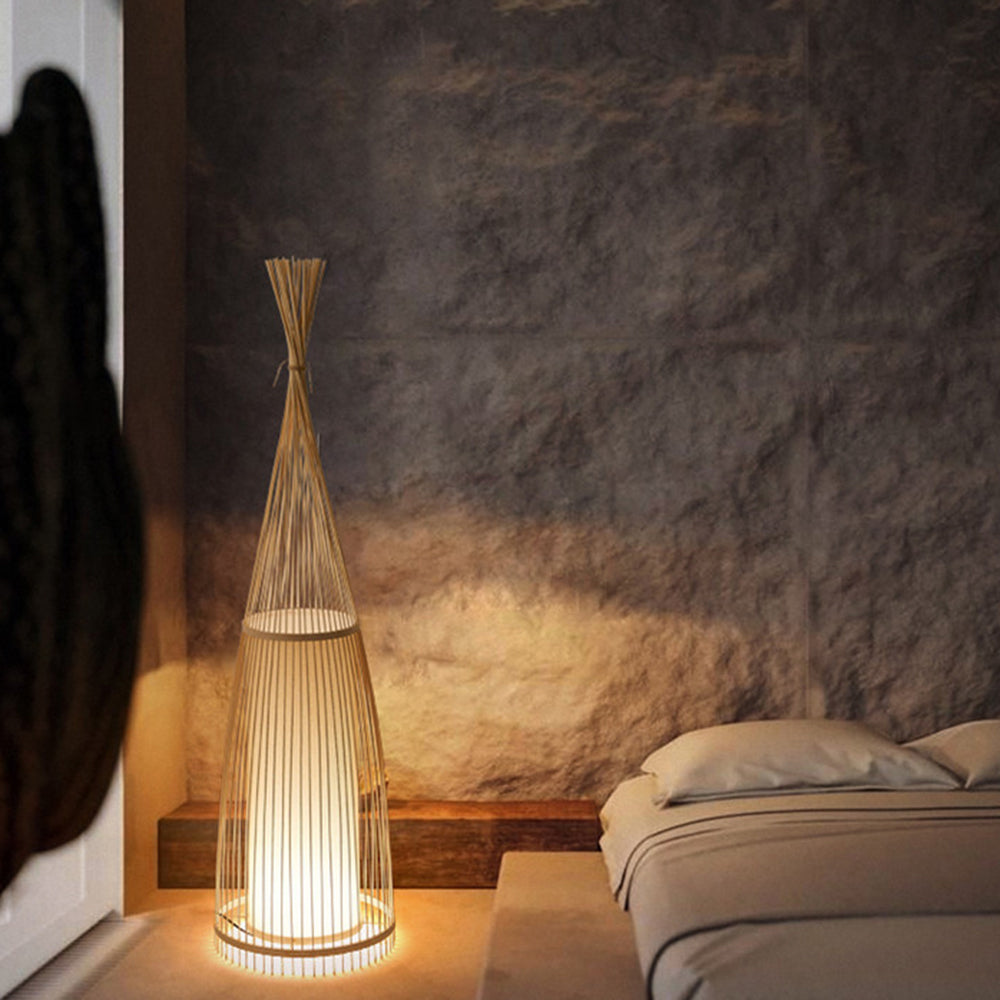 Jenemom Rustic Bottle Standing Floor Lamp, Rattan/Fabric, Bedroom