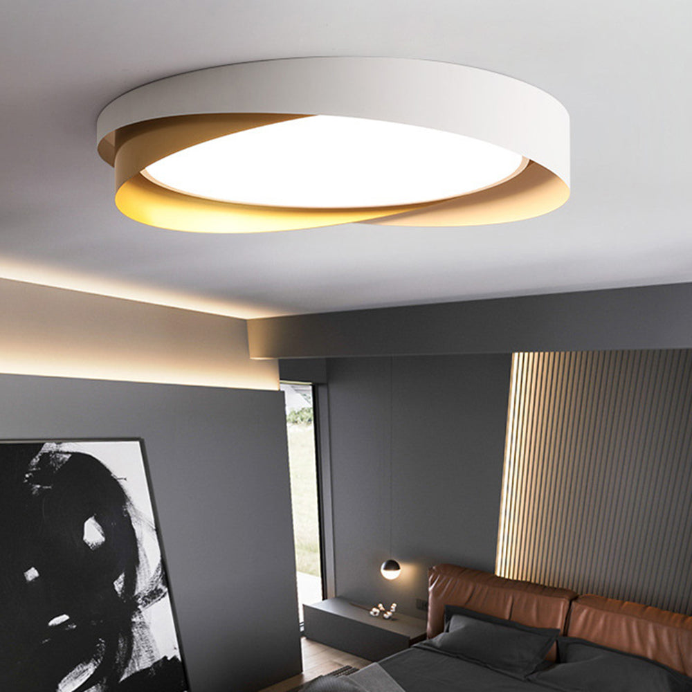 Raluken Modern Geometric Metal/ Flush Mount Ceiling Light, White/Gold