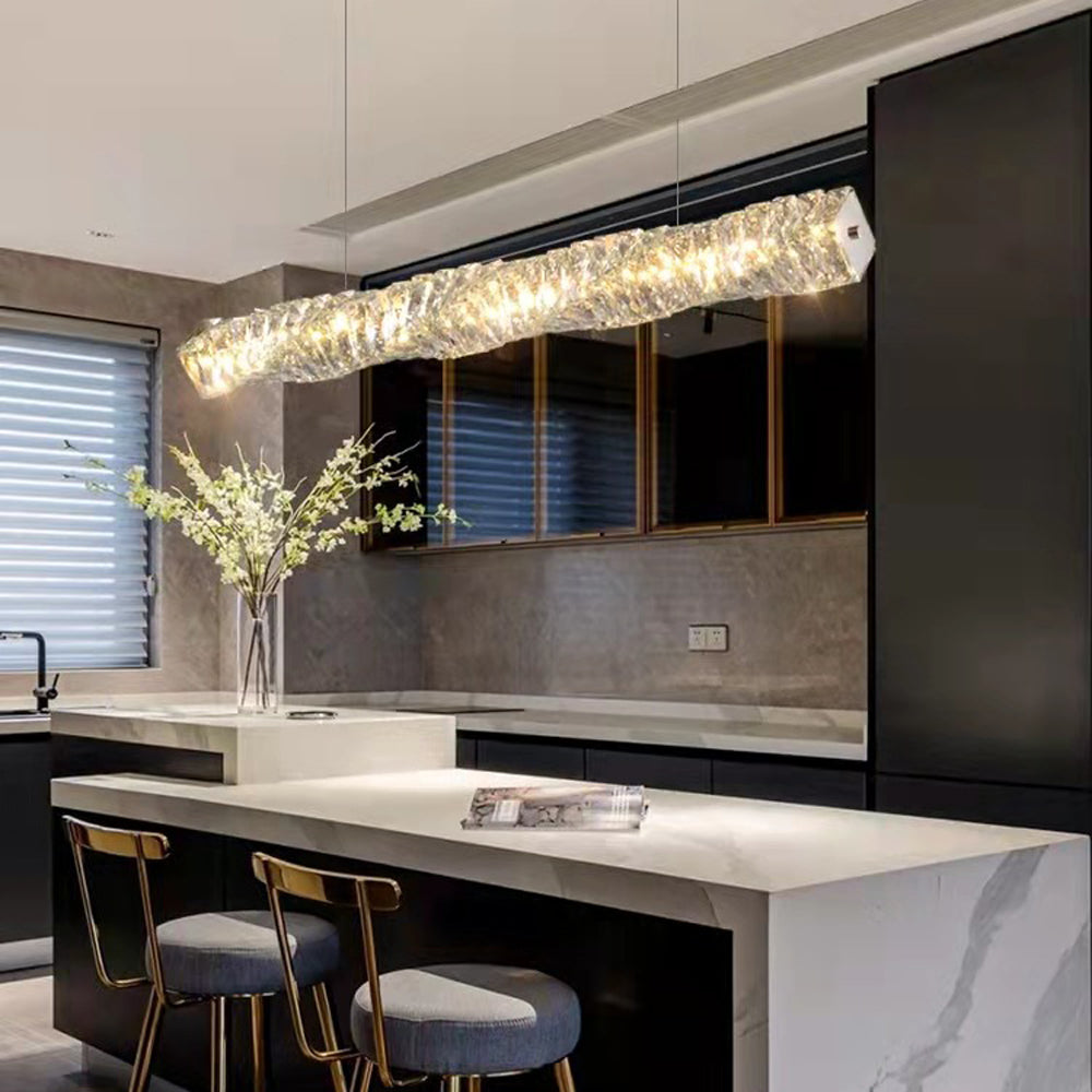 Jonadit Crystal Sliver and Gold Pendant Light, Stainless Steel