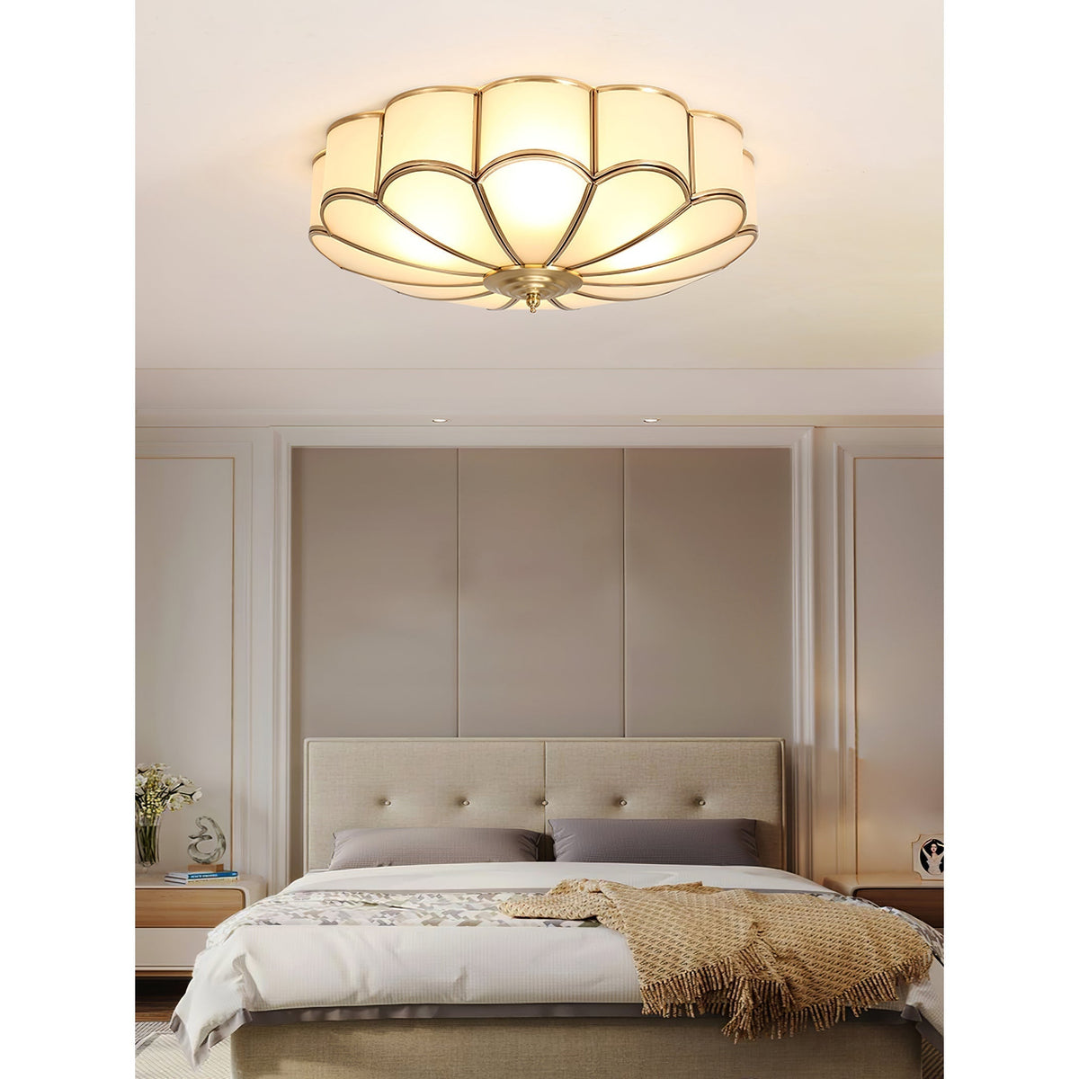 Viraean Flower Shape Brass Glass Ceiling Lamp-Relic Pieces