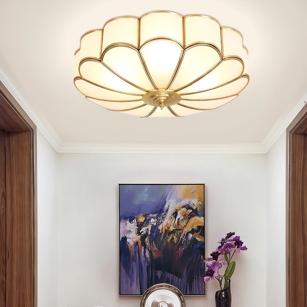 Viraean Flower Shape Brass Glass Ceiling Lamp-Relic Pieces