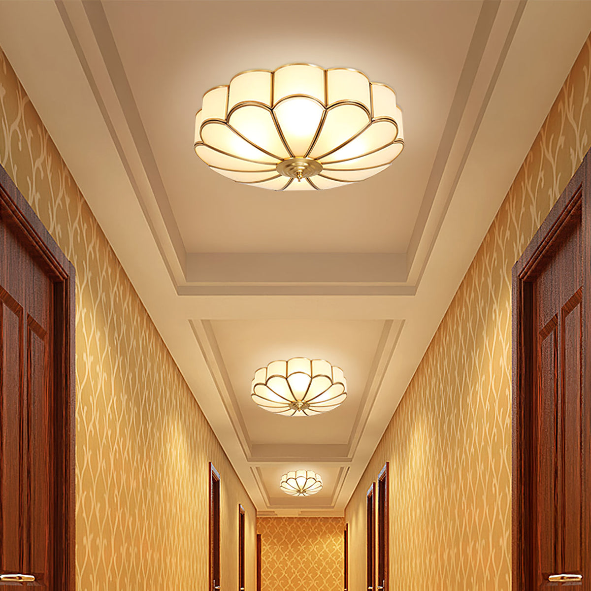 Viraean Flower Shape Brass Glass Ceiling Lamp-Relic Pieces