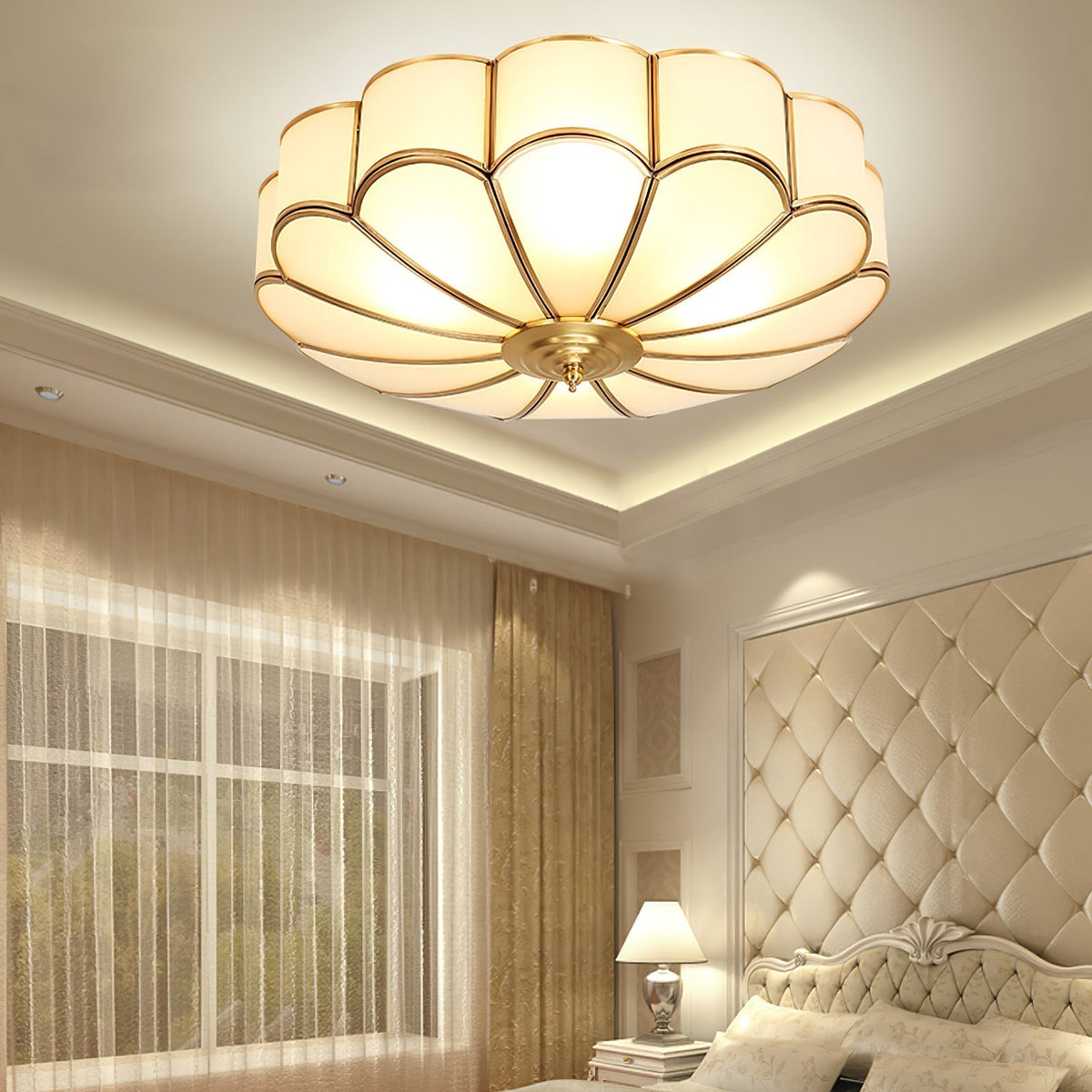 Viraean Flower Shape Brass Glass Ceiling Lamp-Relic Pieces