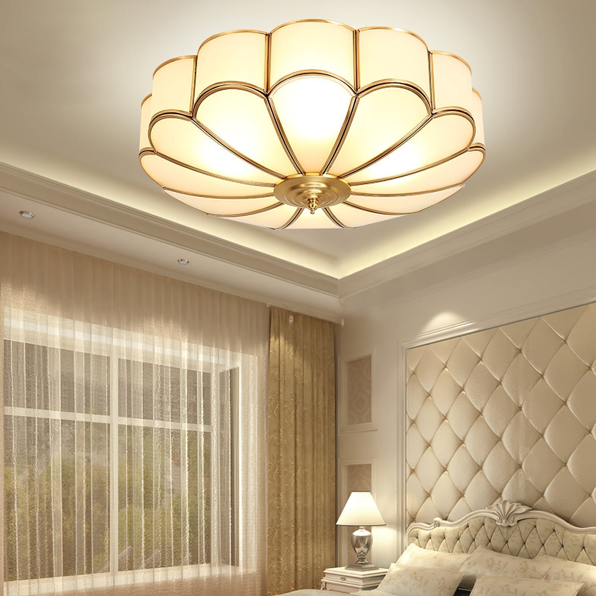 Eiroria Flower Shape Brass Glass Ceiling Lamp