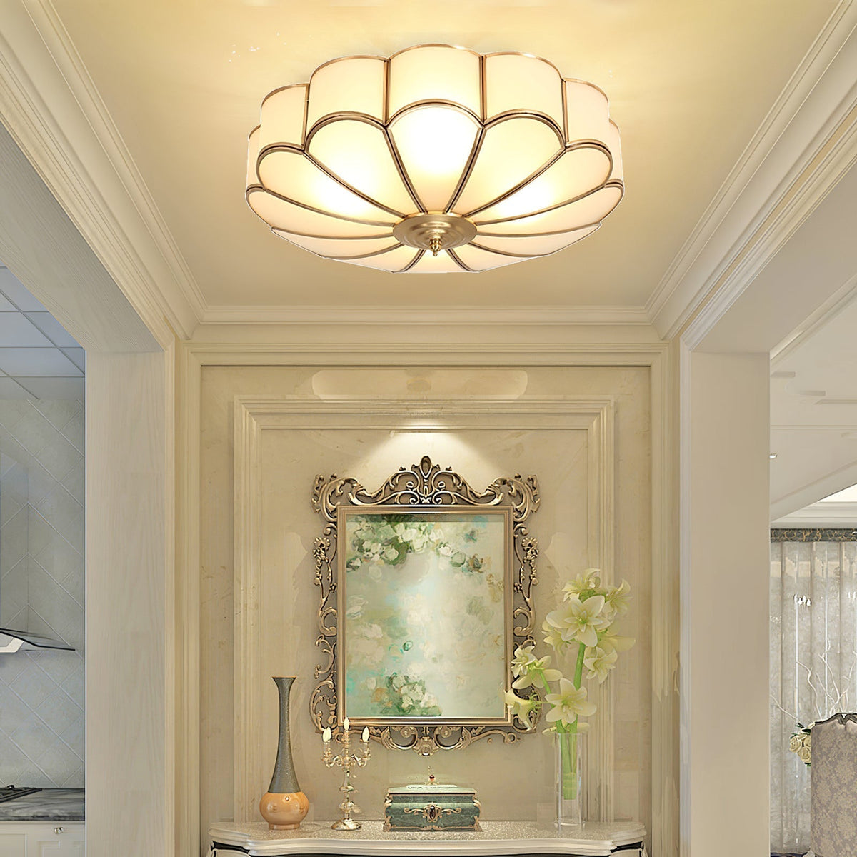 Viraean Flower Shape Brass Glass Ceiling Lamp-Relic Pieces