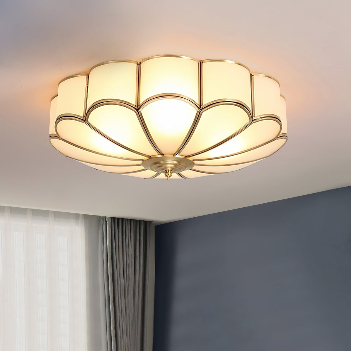 Viraean Flower Shape Brass Glass Ceiling Lamp-Relic Pieces