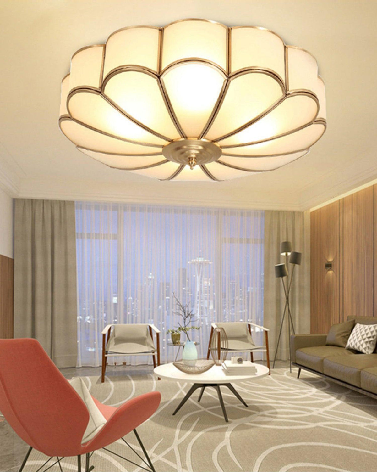Velenena Ceiling Light Flower Shape Glass Brass