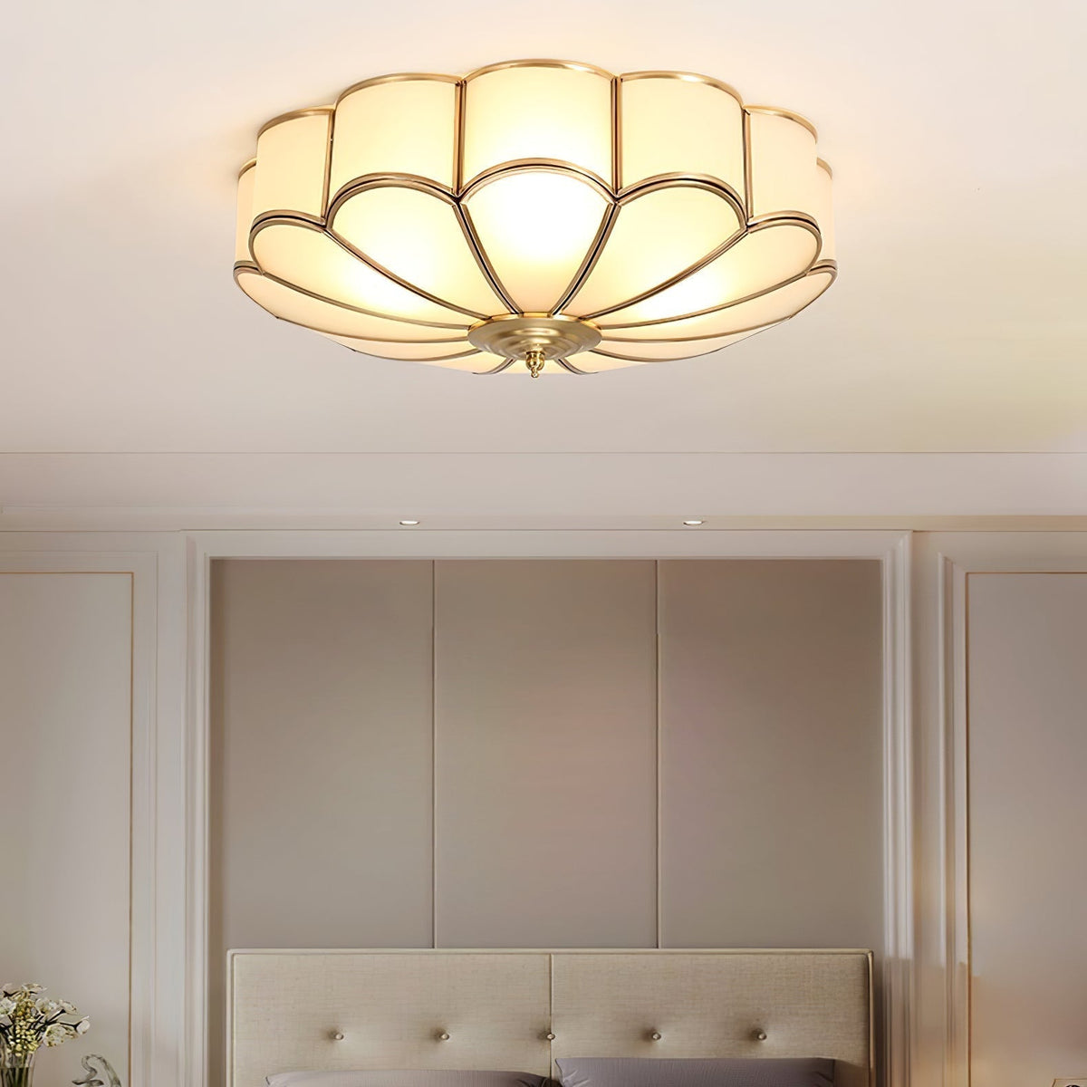 Velenena Ceiling Light Flower Shape Glass Brass
