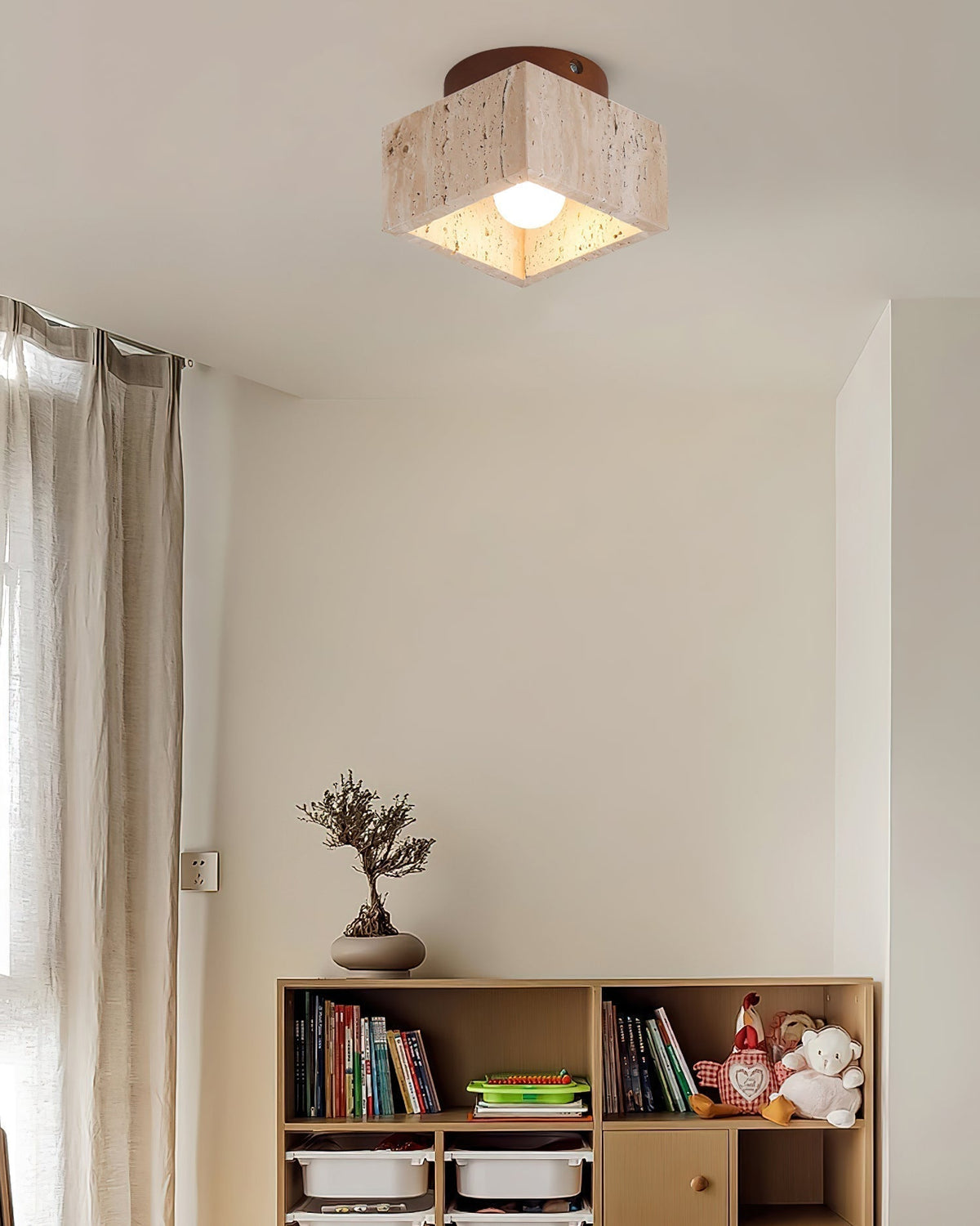 Rilon Sqaure&Round Ceiling Light Black& Yellow Travertine