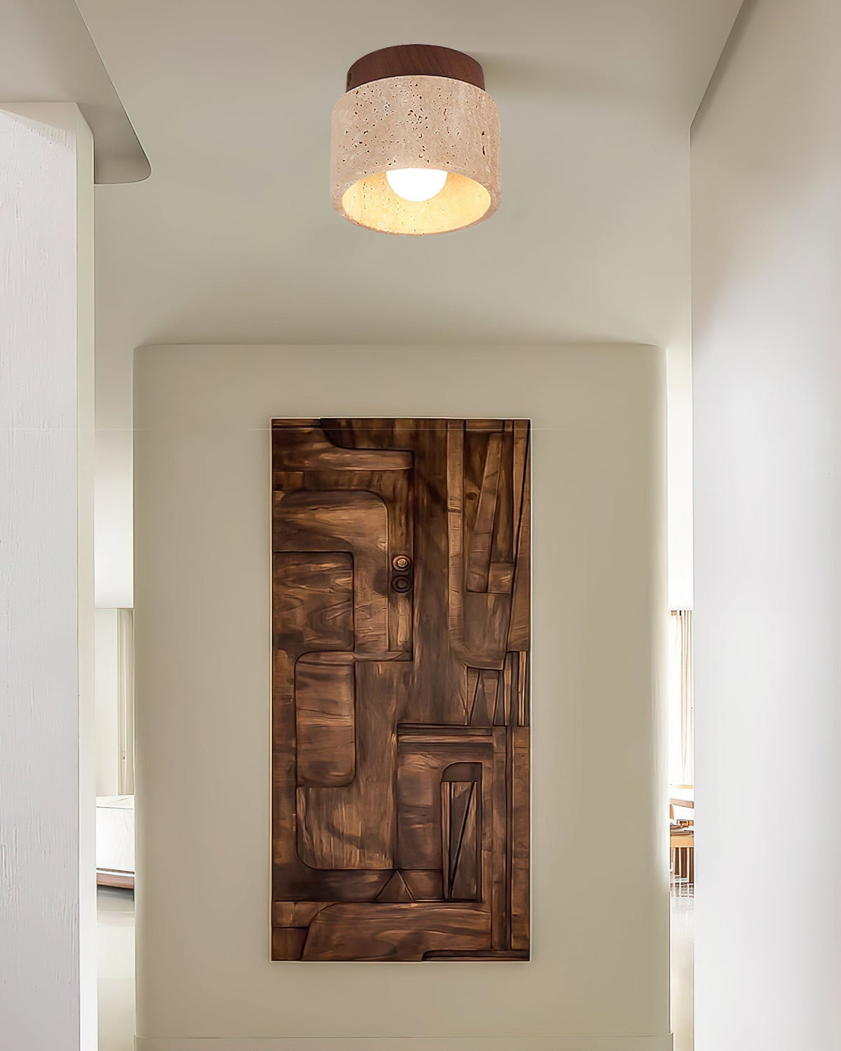 Rilon Sqaure&Round Ceiling Light Black& Yellow Travertine