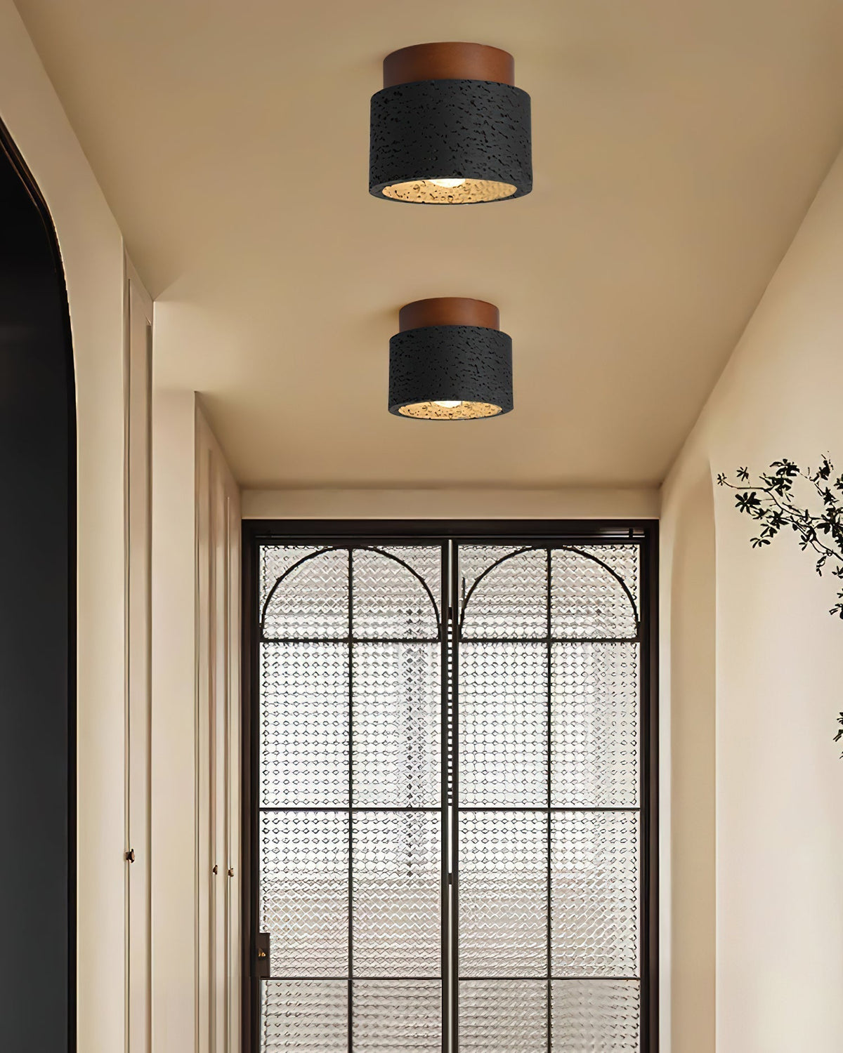 Rilon Sqaure&Round Ceiling Light Black& Yellow Travertine