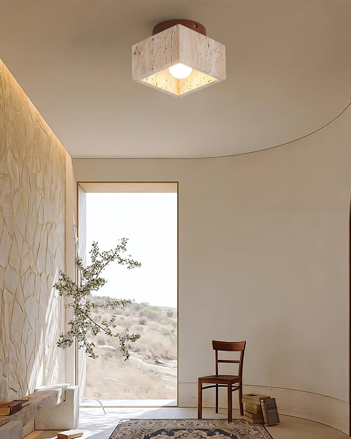 Rilon Sqaure&Round Ceiling Light Black& Yellow Travertine