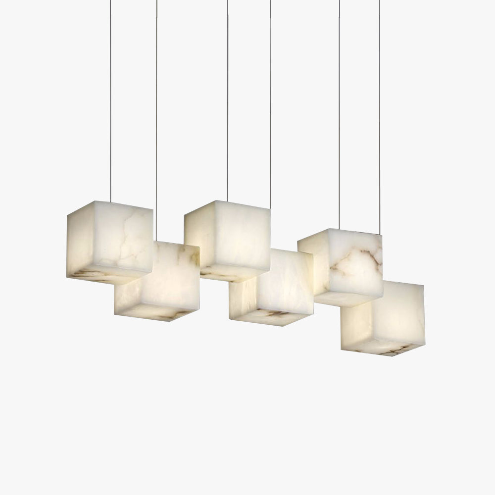 Kamonum Modern LED Hanging Multi Alabaster Box Adjustable Geometric Kitchen Pendant Lighting, White, 8 Styles