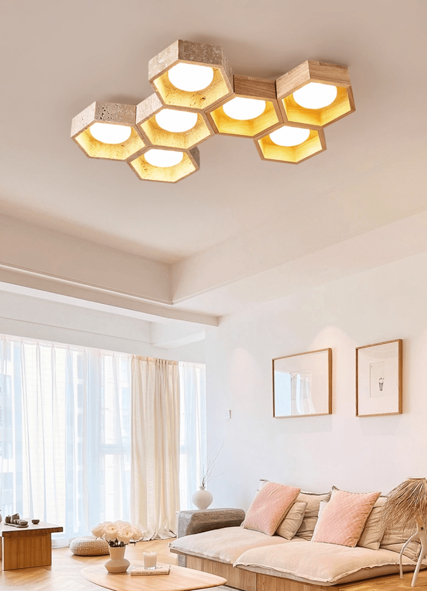 Hexa Grid Travertine Ceiling Light