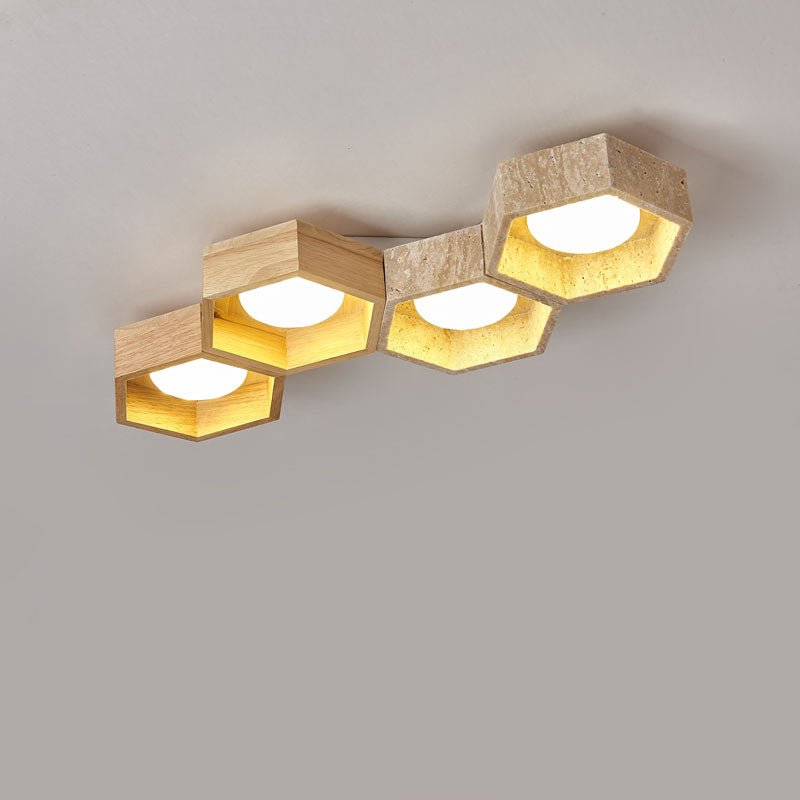 Hexa Grid Travertine Ceiling Light