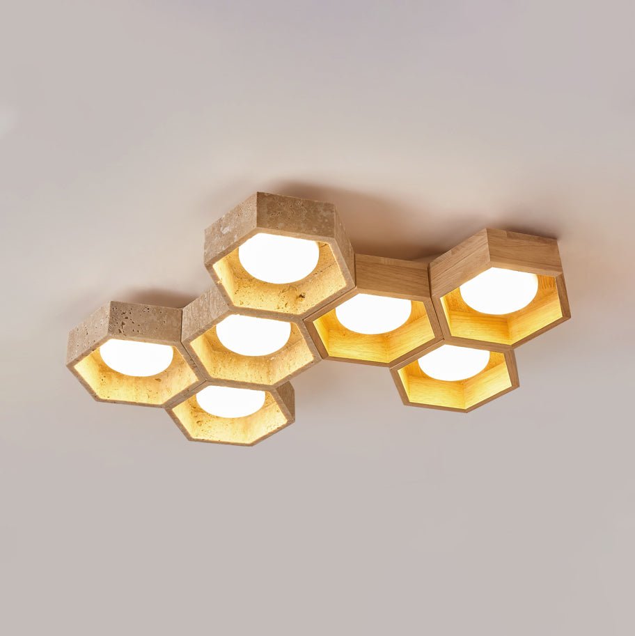 Hexa Grid Travertine Ceiling Light
