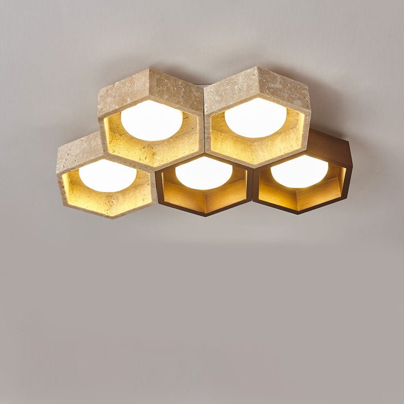 Hexa Grid Travertine Ceiling Light