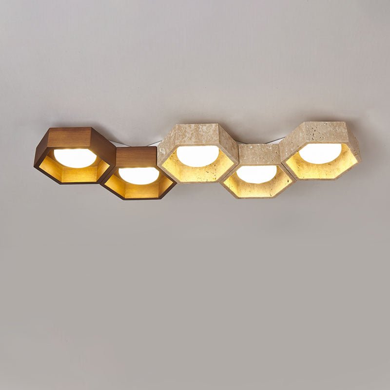 Hexa Grid Travertine Ceiling Light