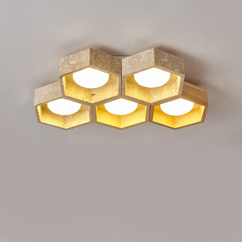 Hexa Grid Travertine Ceiling Light