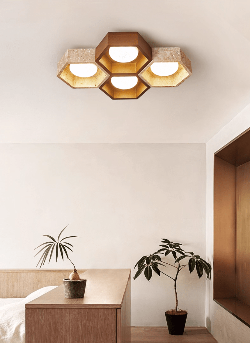Hexa Grid Travertine Ceiling Light