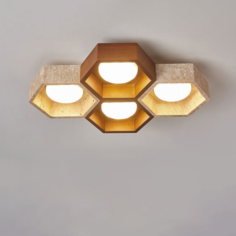 Hexa Grid Travertine Ceiling Light