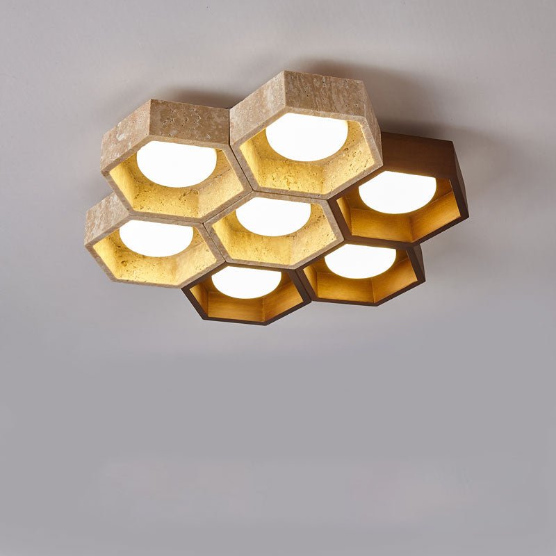 Hexa Grid Travertine Ceiling Light