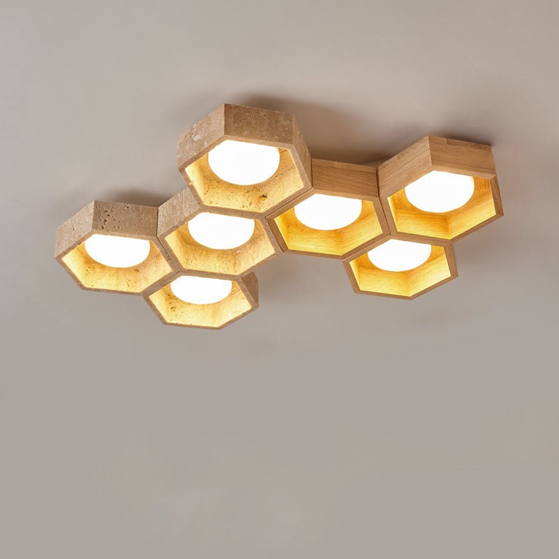 Hexa Grid Travertine Ceiling Light
