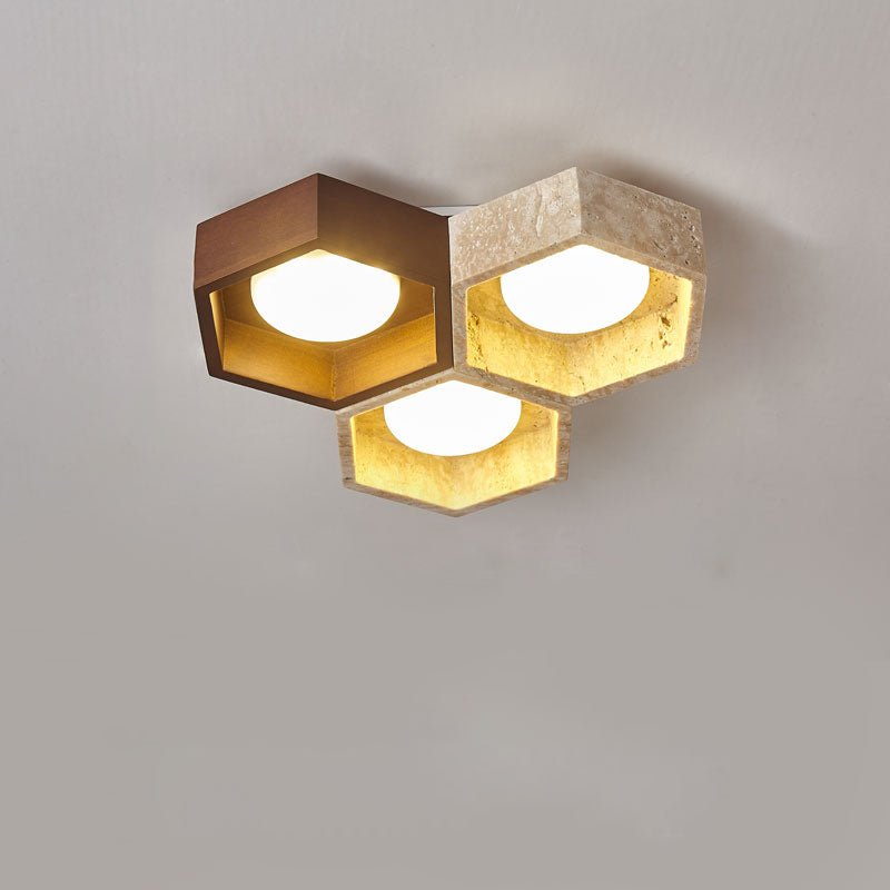 Hexa Grid Travertine Ceiling Light