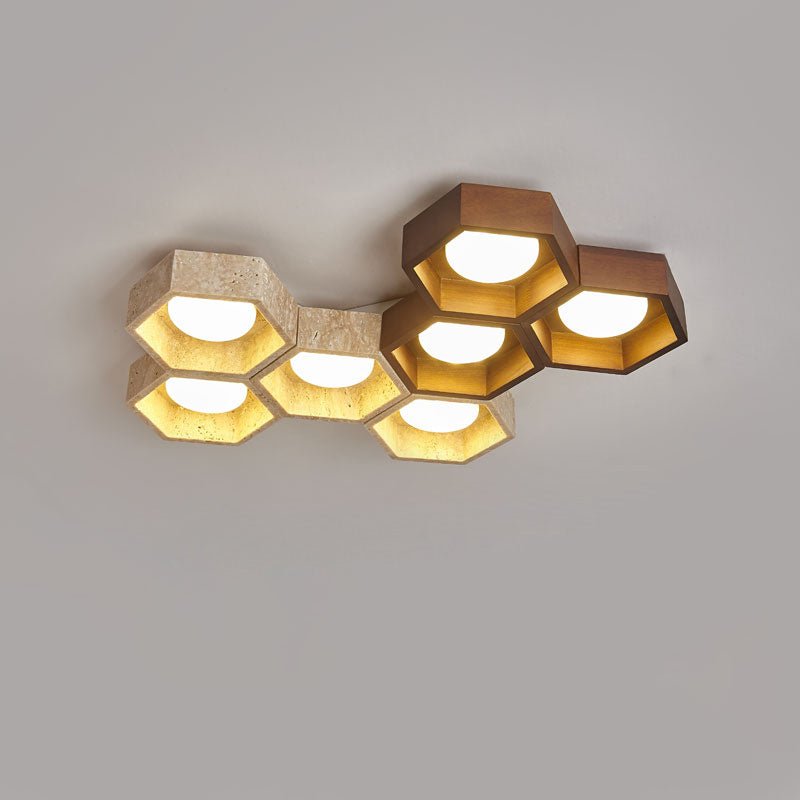 Hexa Grid Travertine Ceiling Light