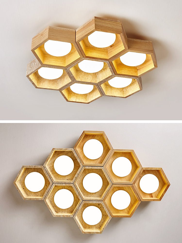 Hexa Grid Travertine Ceiling Light