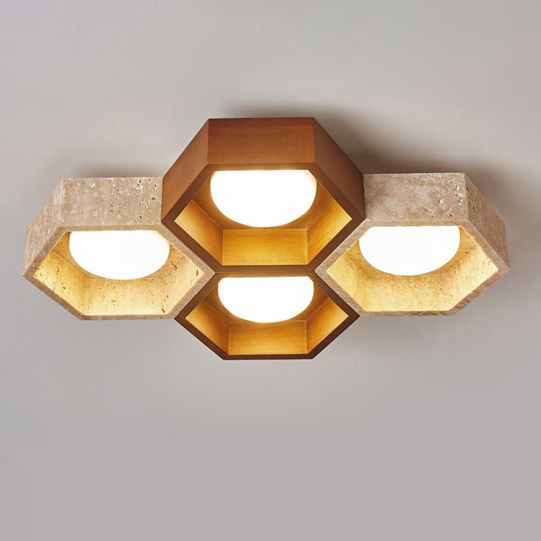 Hexa Grid Travertine Ceiling Light