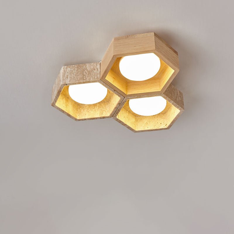 Hexa Grid Travertine Ceiling Light