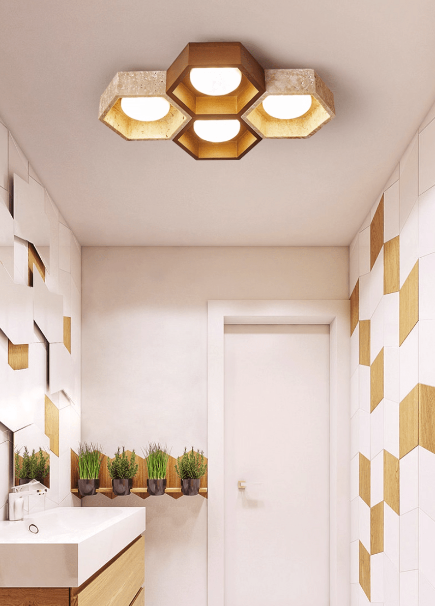 Hexa Grid Travertine Ceiling Light