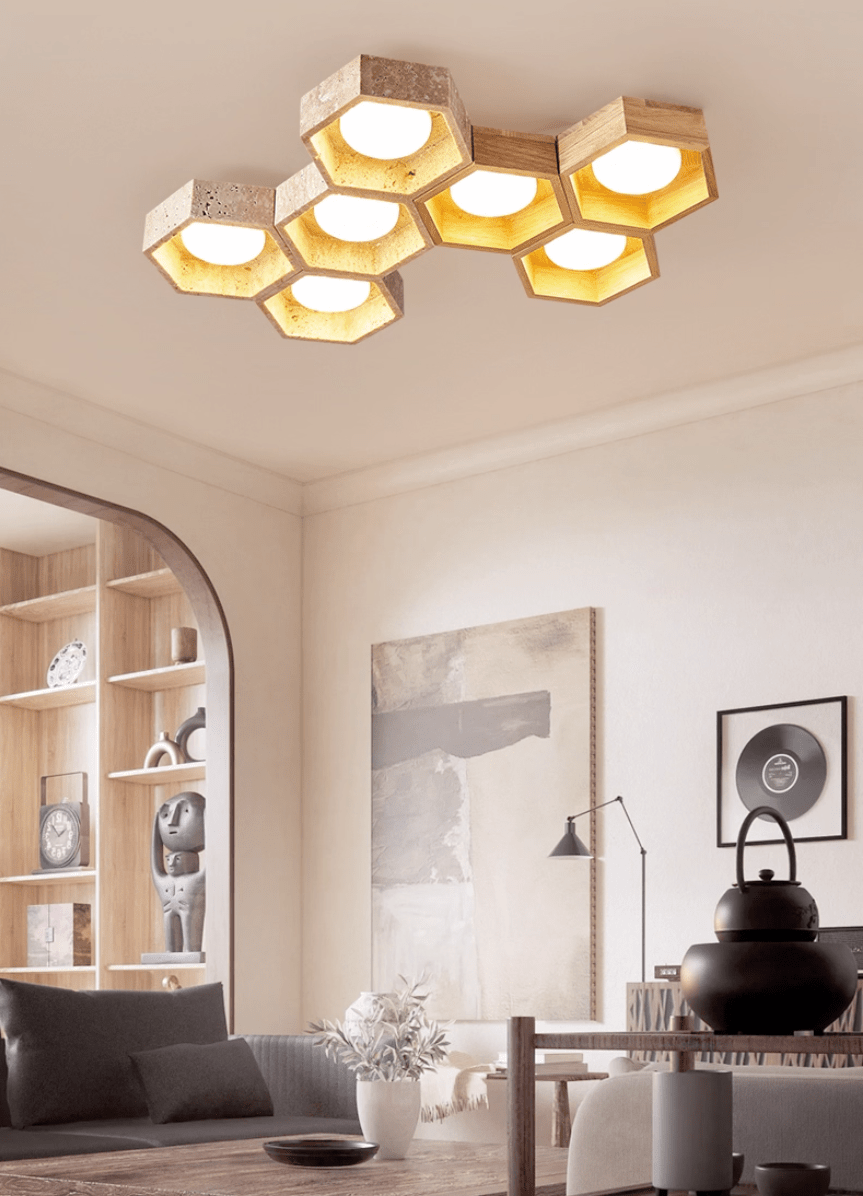 Hexa Grid Travertine Ceiling Light