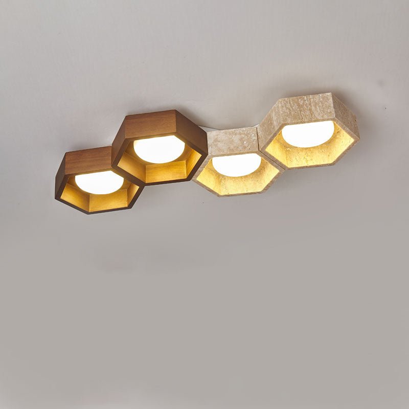 Hexa Grid Travertine Ceiling Light