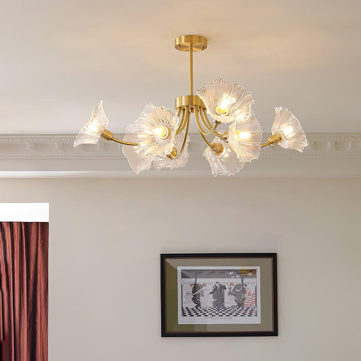 Fife Chandelier Flower Glass with Brass Finish
