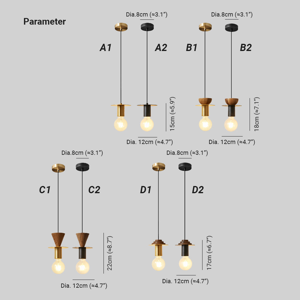 Jemibal Modern Simple Pendant Light Copper Walnut Bedroom Dining Room