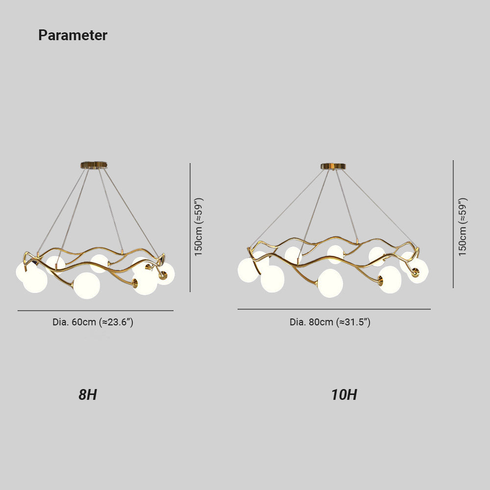 Boraser Modern Designe Wave Metal/Glass Pendant Light, White/Gold
