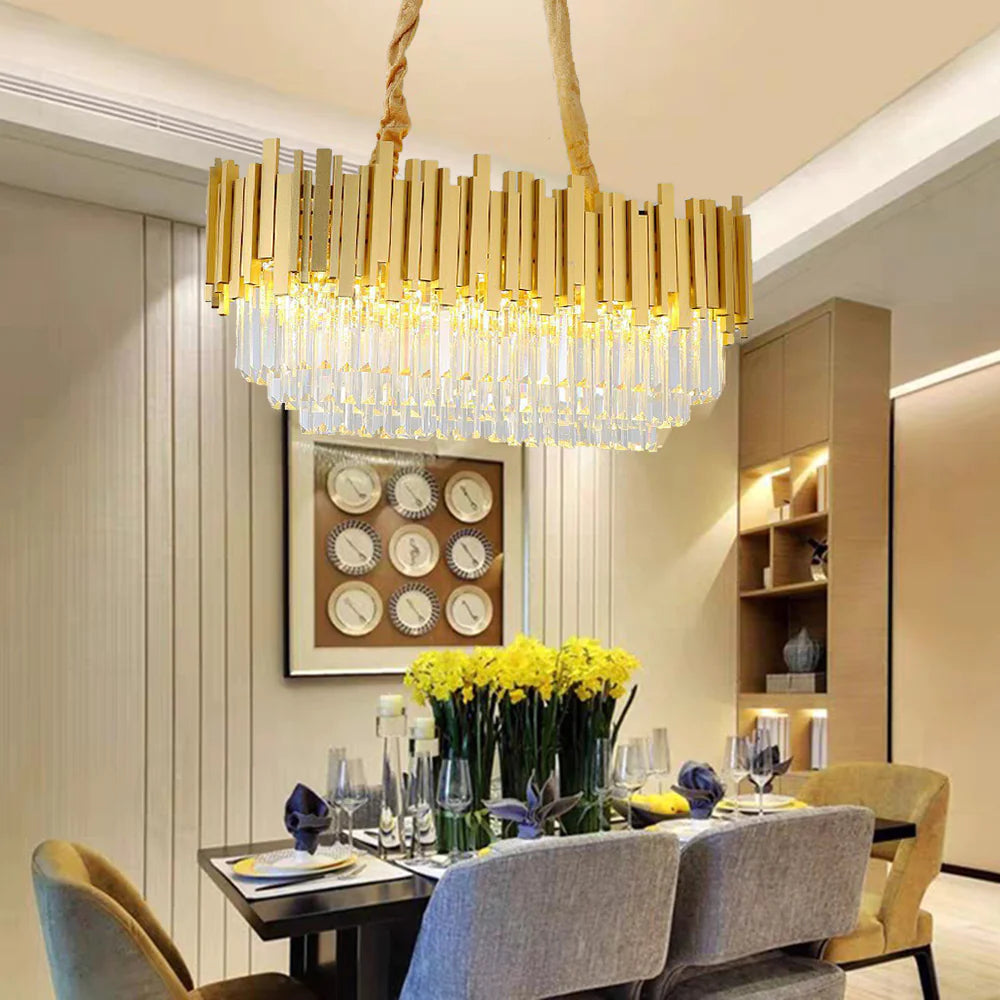 Bisates Nordic Postmodern Luxury Gold Crystal Chandelier for Dining Room & Living Room