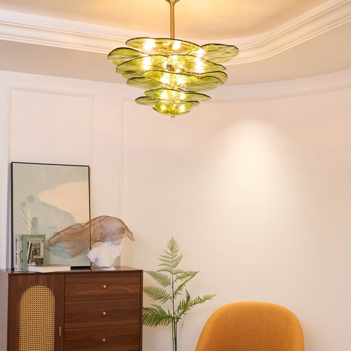Resovon Chandelier Glass Contemporary Leaf Layered