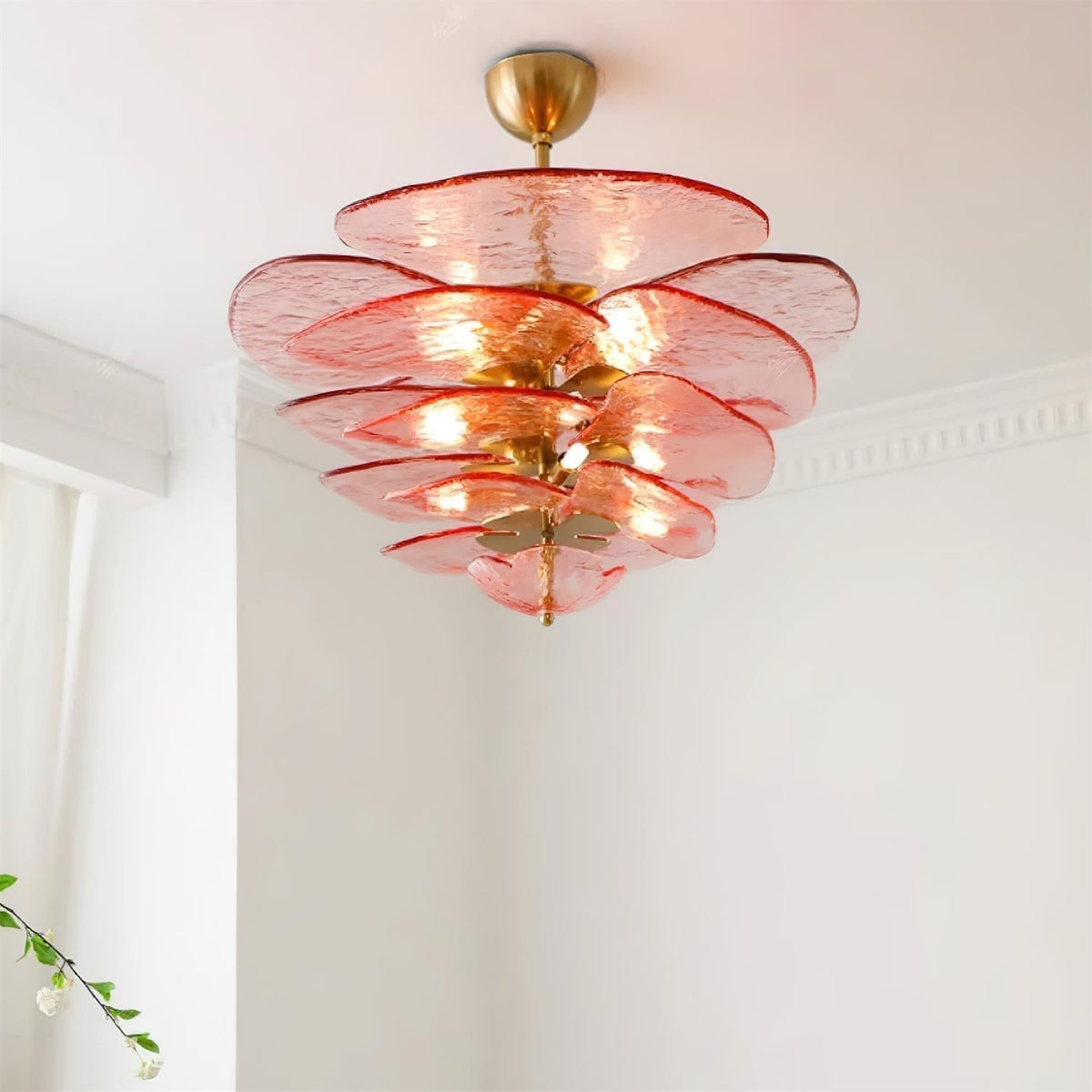 Resovon Chandelier Glass Contemporary Leaf Layered