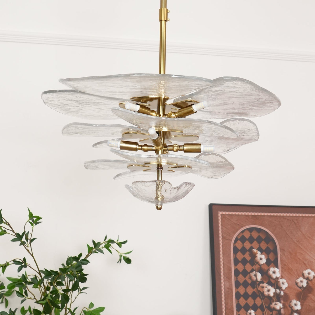 Resovon Chandelier Glass Contemporary Leaf Layered