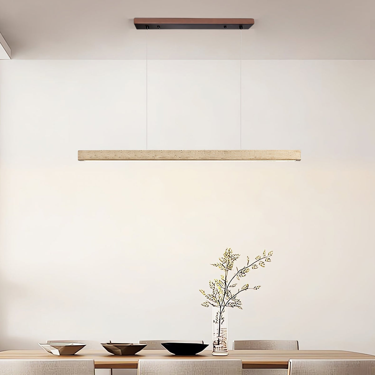 Lyven Minimalist Travertine Linear Pendant Light