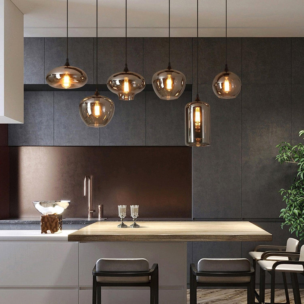 Lovider Minimalist Bottle Glass Pendant Light Smoke Gray