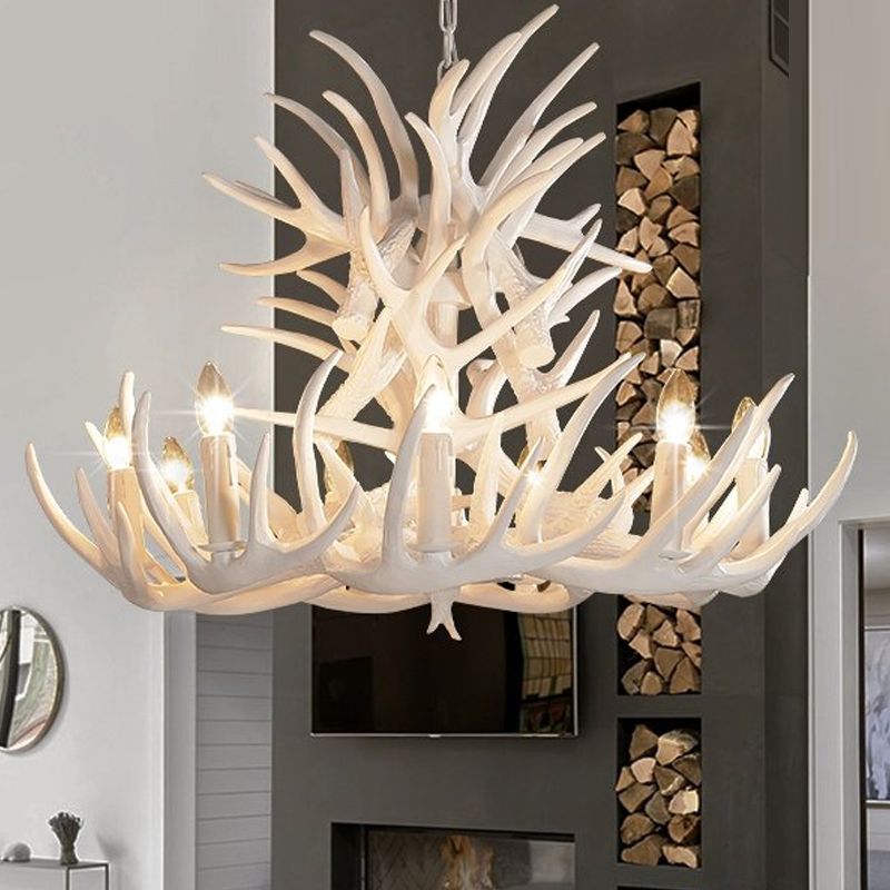 Jibuleno Rustic Antler Metal/Resin Chandelier White Dining Room