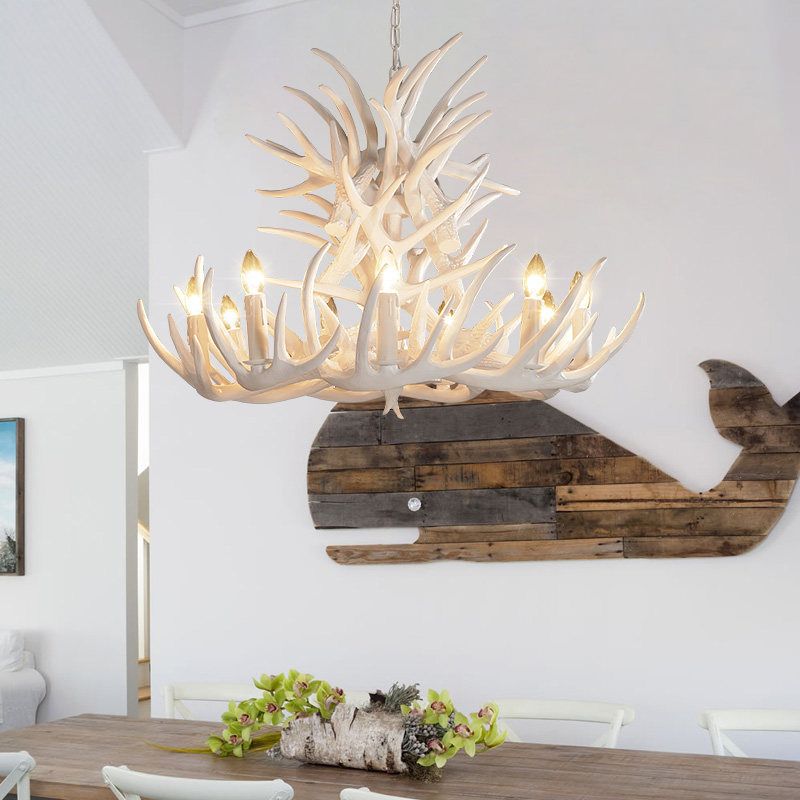 Jibuleno Rustic Antler Metal/Resin Chandelier White Dining Room